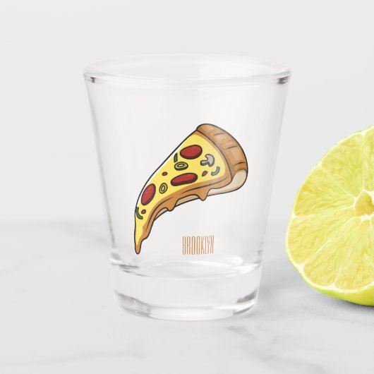 Pizza Cartoon Illustration Schnapsglas (Vorderseite)