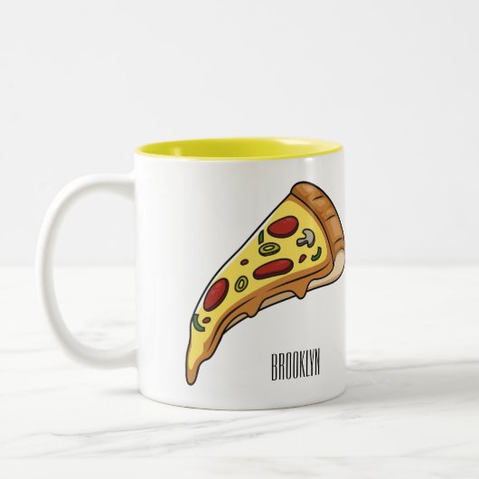 Pizza Cartoon Illustration Zweifarbige Tasse (Links)