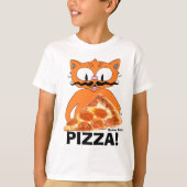 PIZZA! Cartoon Mustache Katze mit Pizza Slice T-Shirt (Vorderseite)