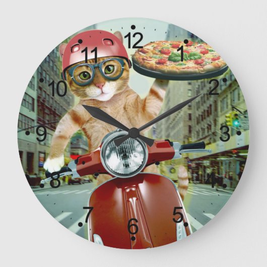 Pizza cat - Katze - Pizzeria Große Wanduhr (Vorderseite)
