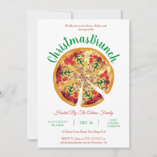 Pizza Christmas Brunch Einladung (Vorderseite)