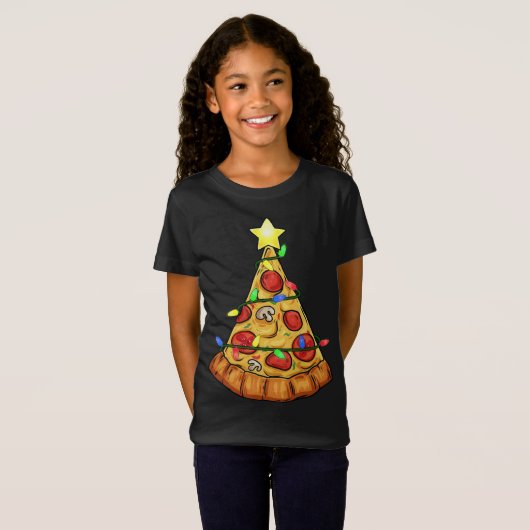 Pizza Christmas Tree Lights Funny Boys Kinder Xmas T-Shirt (Vorne ganz)