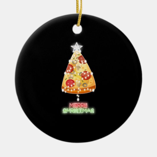 Pizza Christmas Tree Lights Xmas Gamer Keramik Ornament (Vorne)