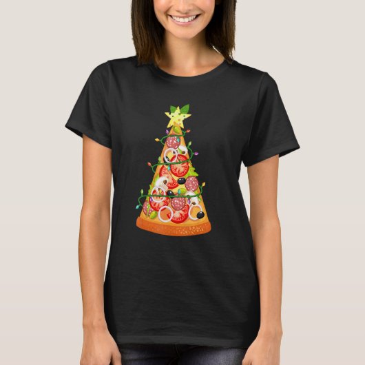 Pizza Christmas Tree  Pizza Slice Lights Xmas Fami T-Shirt (Vorderseite)