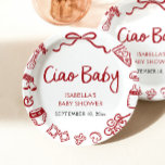 Pizza Ciao Baby Dusche Pappteller<br><div class="desc">🍕 ❤️ Celebrate la dolce vita mit unserer Pizza Ciao Baby Shower Paper Teller von Red Italian Hand Drawing! Diese Teller sind mit knusprigen, handgezeichneten Pizzen, Nudeln, Olivenbäumen und spielerischen italienischen Doodles in einer fett roten und weißen Farbpalette gestaltet und eignen sich hervorragend für eine stilvolle (und Snacks!) Dusche mit...</div>