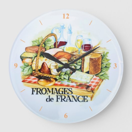 Pizza Clock. Fromages De France Große Wanduhr (Vorderseite)