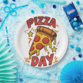 Pizza Day - Fun Pepperoni Pizza Slice Design Pappteller (Party)