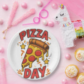 Pizza Day - Fun Pepperoni Pizza Slice Design Pappteller (Party)