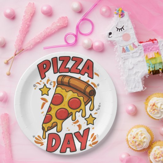 Pizza Day - Fun Pepperoni Pizza Slice Design Pappteller (Party)