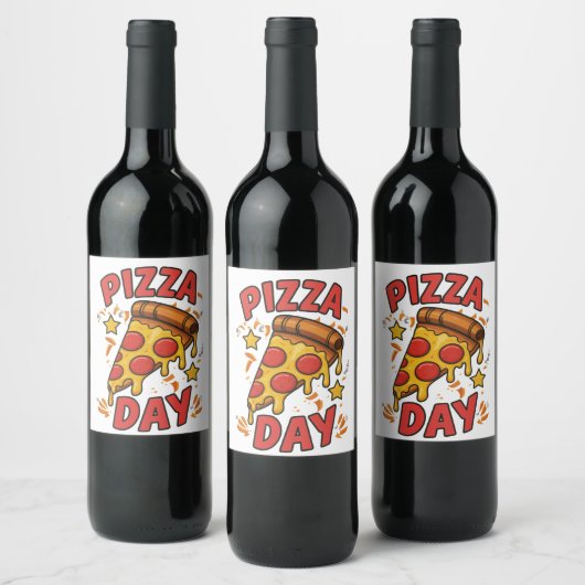 Pizza Day - Fun Pepperoni Pizza Slice Design Weinetikett (Flaschen)