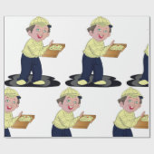 Pizza Delivery Boy Food Wrapping Paper Geschenkpapier (Flach)