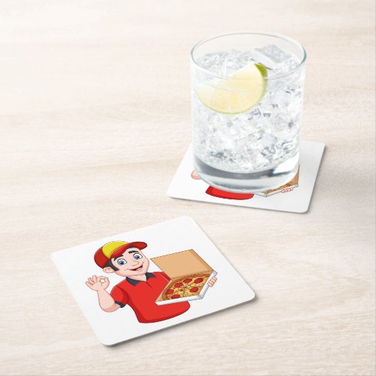 Pizza Delivery Rechteckiger Pappuntersetzer (Vor Ort)