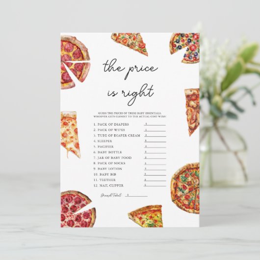 Pizza Der Preis ist die richtige Baby Duschkarte Einladung (Stehend Vorderseite)