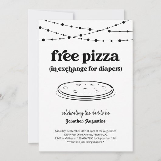 Pizza Diaper Party Funny Men Vater Dusche Einladun Einladung (Vorderseite)