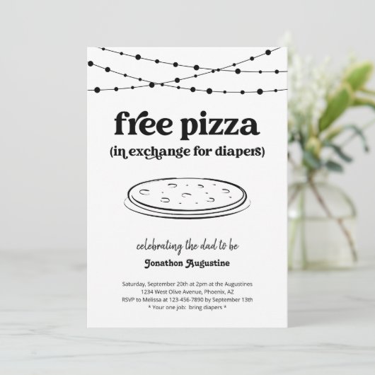 Pizza Diaper Party Funny Men Vater Dusche Einladun Einladung (Stehend Vorderseite)