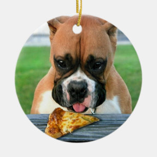 Pizza, die Boxerhundeverzierung isst Keramikornament