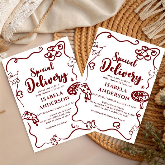Pizza doodle special Delivery Baby Shower  Einladung