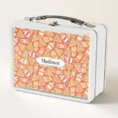 Pizza & Drink Pattern individuelle Name Lunch Box (Vorderseite)