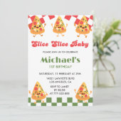 Pizza Einladung zum 1. Geburtstag | Modernes Pizza (Stehend Vorderseite)