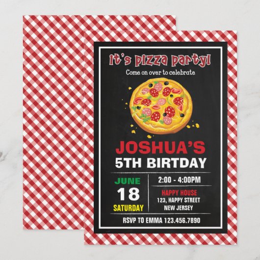 Pizza Einladung zum Geburtstag (Vorne/Hinten)