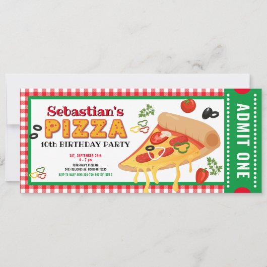 Pizza-Eintrittskarte Geburtstagseinladung Einladung (Vorderseite)