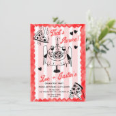 Pizza-Engagement-Partei von Funky Hand Einladung (Stehend Vorderseite)