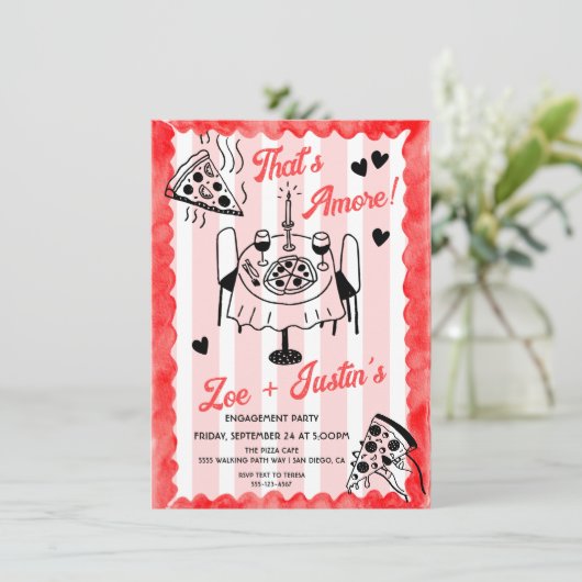 Pizza-Engagement-Partei von Funky Hand Einladung (Stehend Vorderseite)