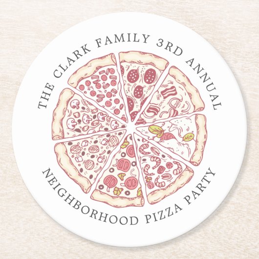 Pizza-Ereignis als benutzerdefinierter Text | Rund Runder Pappuntersetzer (Vorderseite)