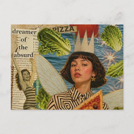 Pizza Fee Mixed Media Collage Postkarte (Vorderseite)
