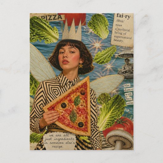 Pizza Fee Mixed Media Collage Postkarte (Vorderseite)