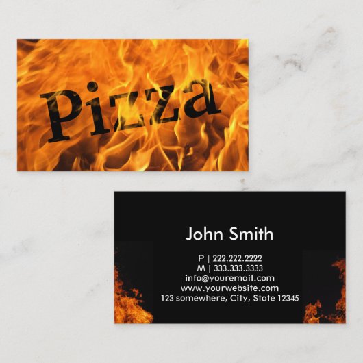 Pizza Flaming Fire Typografie Visitenkarte (Vorne/Hinten)