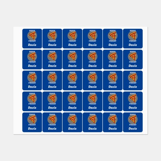 Pizza Freitag Design - Kleines Quadrat Bekleidungs Etiketten (Blatt)