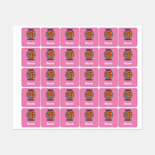 Pizza Freitag Design - Kleines Quadrat Bekleidungs Etiketten (Blatt)