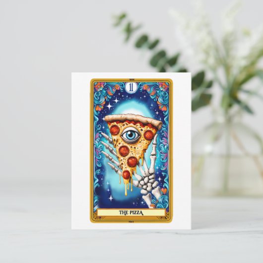 Pizza Funny Tarot Caed Postkarte (Stehend Vorderseite)