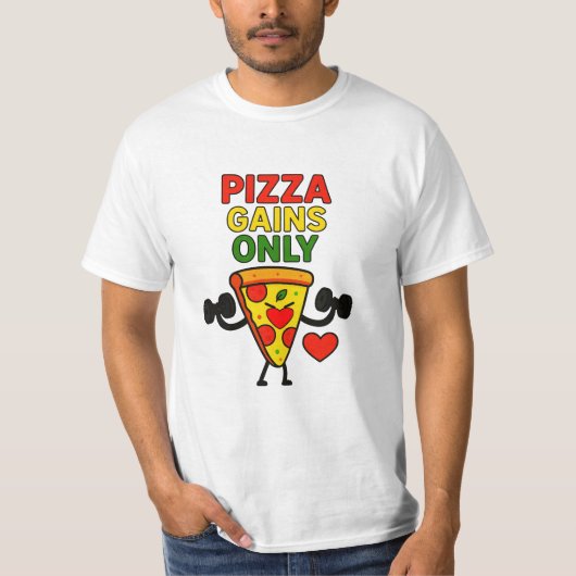 Pizza Gains only - Funny Fitness Pizza Lover T-Shirt (Vorderseite)