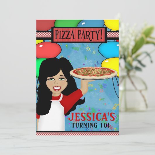 Pizza Geburtstagsfeier Einladung (Stehend Vorderseite)