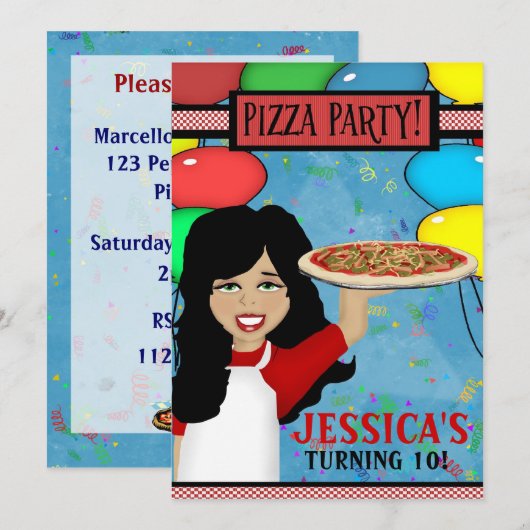 Pizza Geburtstagsfeier Einladung (Vorne/Hinten)