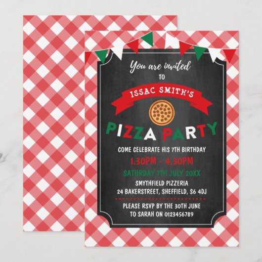Pizza-Geburtstagsfeier Einladung (Vorne/Hinten)