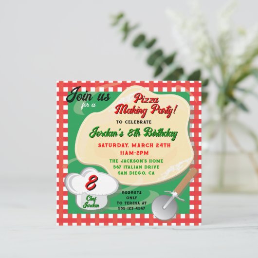 Pizza Geburtstagsparty Einladung (Stehend Vorderseite)