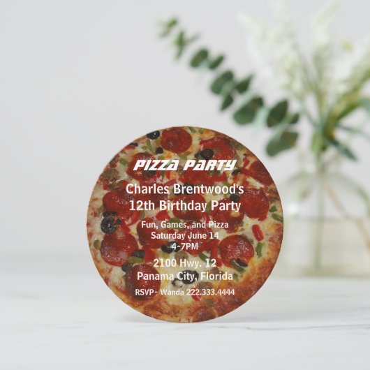 Pizza Geburtstagsparty Einladung (Stehend Vorderseite)