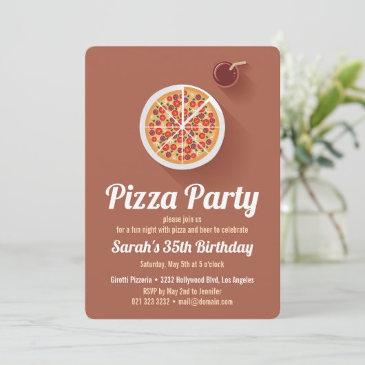 Pizza Geburtstagsparty Einladung (Stehend Vorderseite)