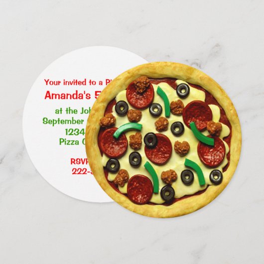 Pizza Geburtstagsparty Einladung (Vorne/Hinten)