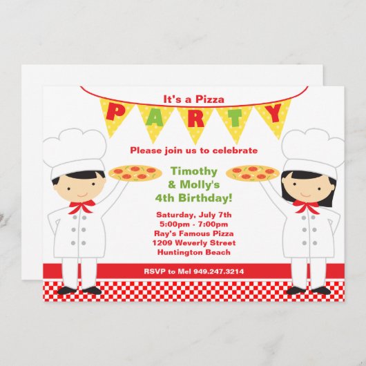 Pizza Geburtstagsparty Einladung (Vorne/Hinten)