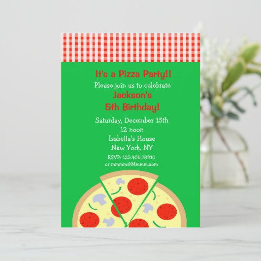 Pizza Geburtstagsparty Einladungen (Stehend Vorderseite)