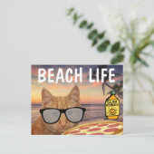 PIZZA GINGER CAT BEACH SUNGLASSEN POSTCARD POSTKARTE (Stehend Vorderseite)