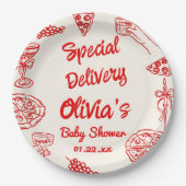 Pizza Hand Drawing Special Delivery Baby Dusche Pappteller (Vorderseite)