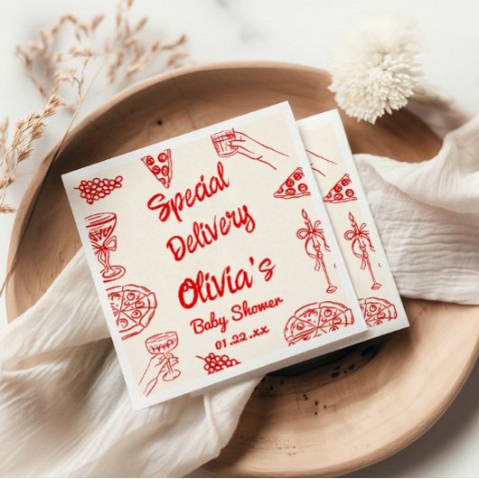Pizza Hand Drawing Special Delivery Baby Dusche Serviette