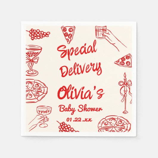 Pizza Hand Drawing Special Delivery Baby Dusche Serviette (Vorderseite)