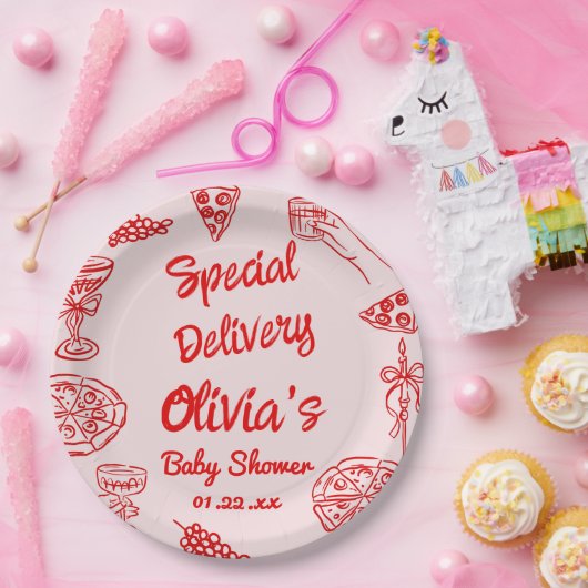 Pizza Handgezogene Red Special Kinderdusche Pappteller (Party)