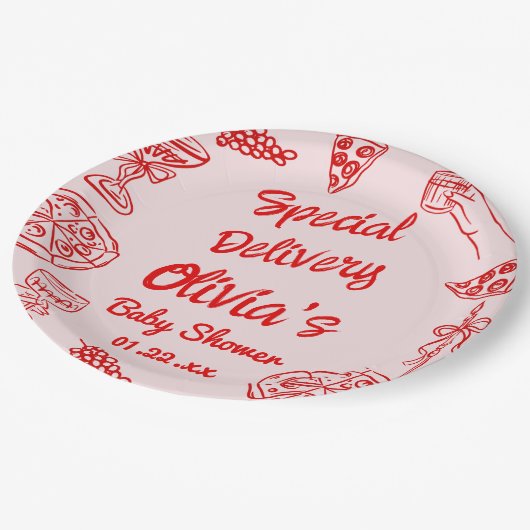 Pizza Handgezogene Red Special Kinderdusche Pappteller (Schrägansicht)